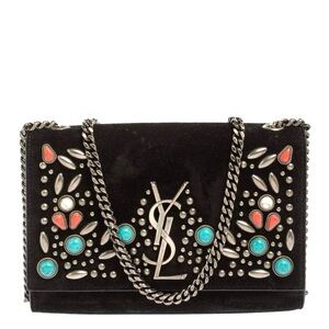 YVES SAINT LAURENT Black Suede Leather Embellished Kate Berger Bag